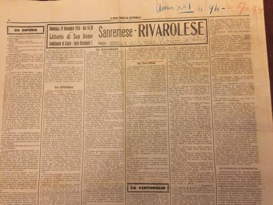 Articolo dell'Eco della Riviera del Novembre 1936