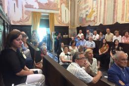 Presentazione dei lavori di restauro dell'oratorio di San Carlo con la presenza di Mons. Giorgio Brancaleoni, il sindaco di Dolcedo Giovanni Danio, l'architetto Erminia Airenti, i restauratori Luca Venier, Bruno Piccinini e Sabrina Baglietto e un folto pubblico.