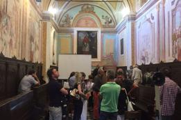 Presentazione dei lavori di restauro dell'oratorio di San Carlo con la presenza di Mons. Giorgio Brancaleoni, il sindaco di Dolcedo Giovanni Danio, l'architetto Erminia Airenti, i restauratori Luca Venier, Bruno Piccinini e Sabrina Baglietto e un folto pubblico.